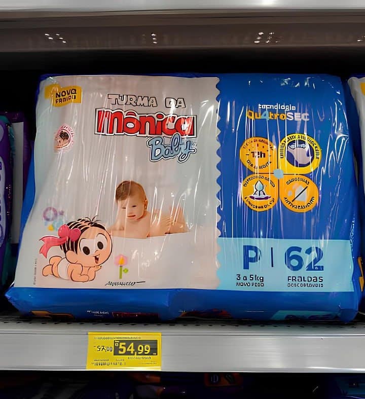 Fralda Turma da Mônica Baby Mega P 62 Unidades